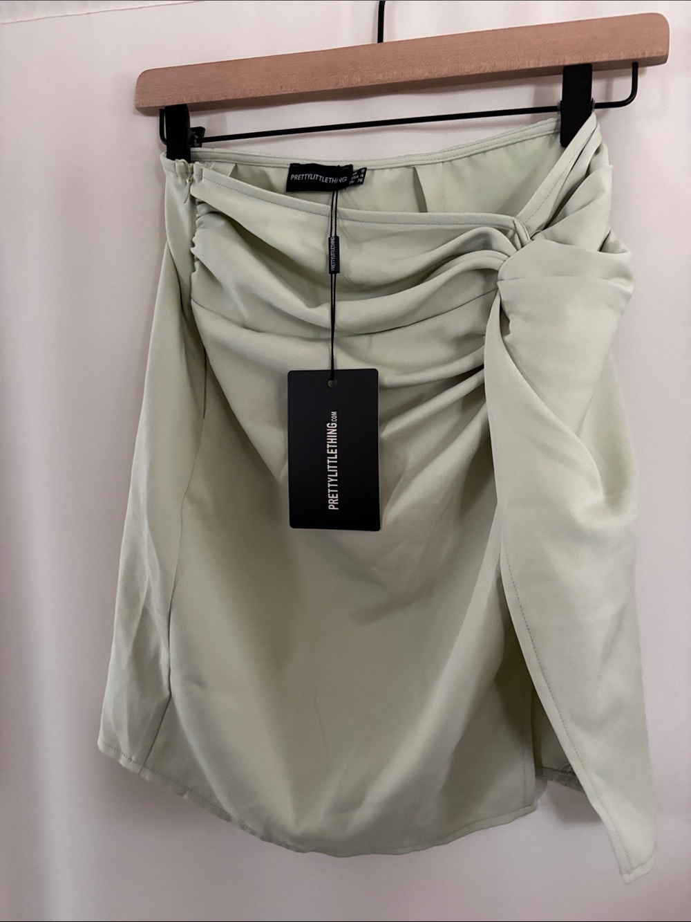 PrettyLittleThing Light Sage Ruched Mini Skirt